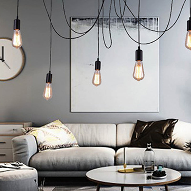 Zwart industrieel hanglamp, industriële metalen hanglamp met een lang touw