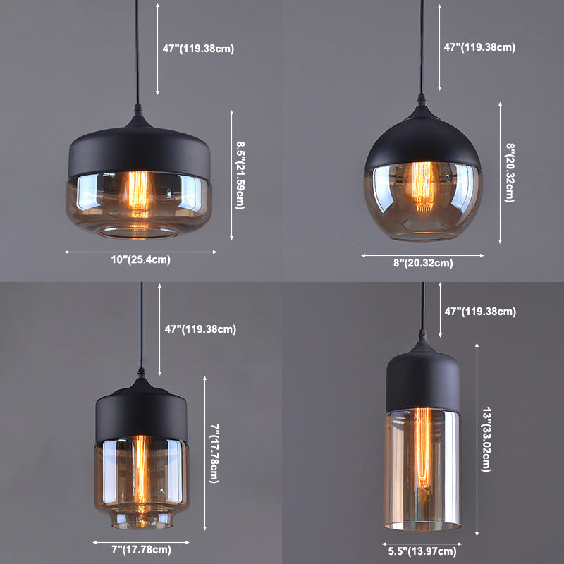 Lampada a sospensione in vetro trasparente a 1 luce, luce sospesa industriale contemporanea con top metallico