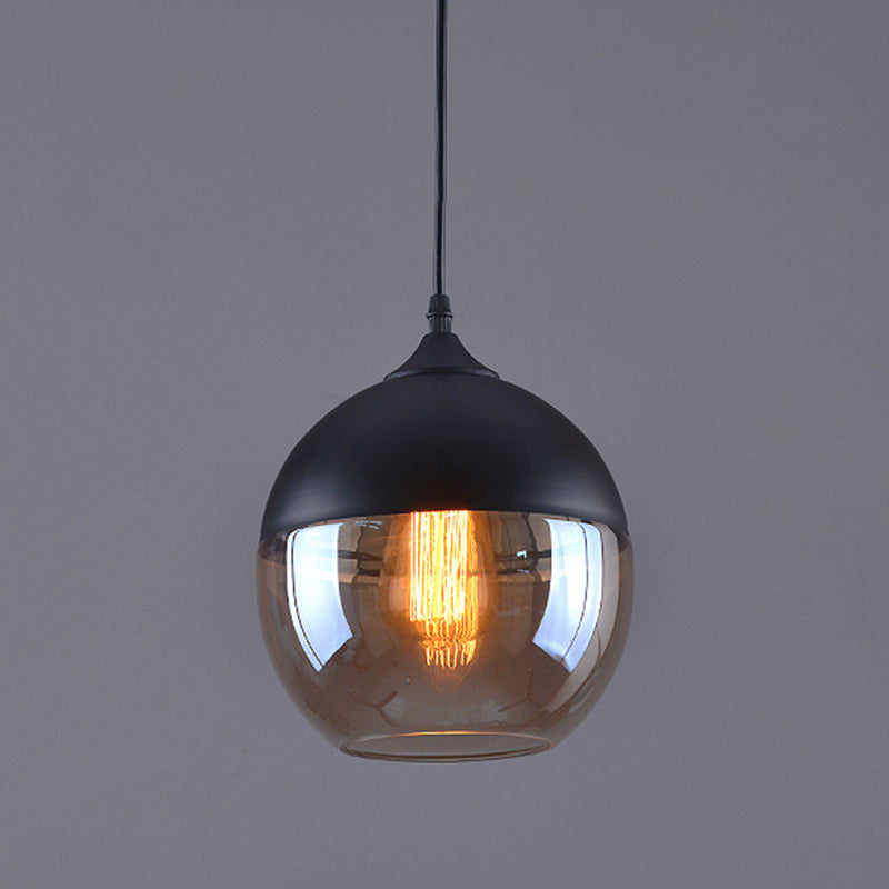 Lampada a sospensione in vetro trasparente a 1 luce, luce sospesa industriale contemporanea con top metallico