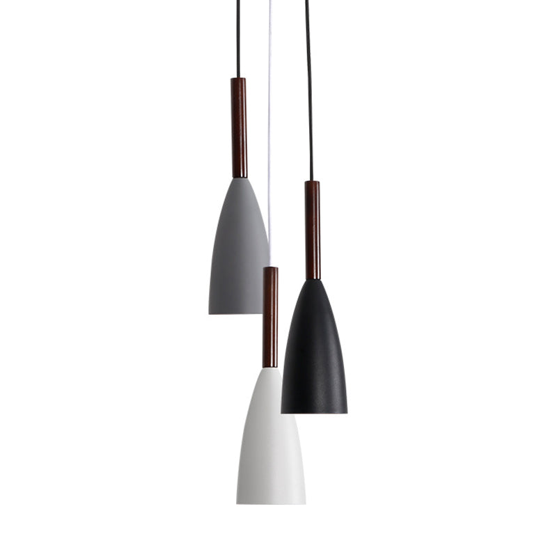 Luz de colgante de hierro lacado en la moderna lámpara de colgantes de madera de estilo nórdico para el comedor