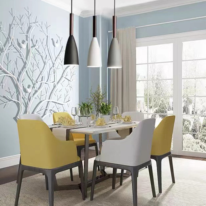 Luz de colgante de hierro lacado en la moderna lámpara de colgantes de madera de estilo nórdico para el comedor