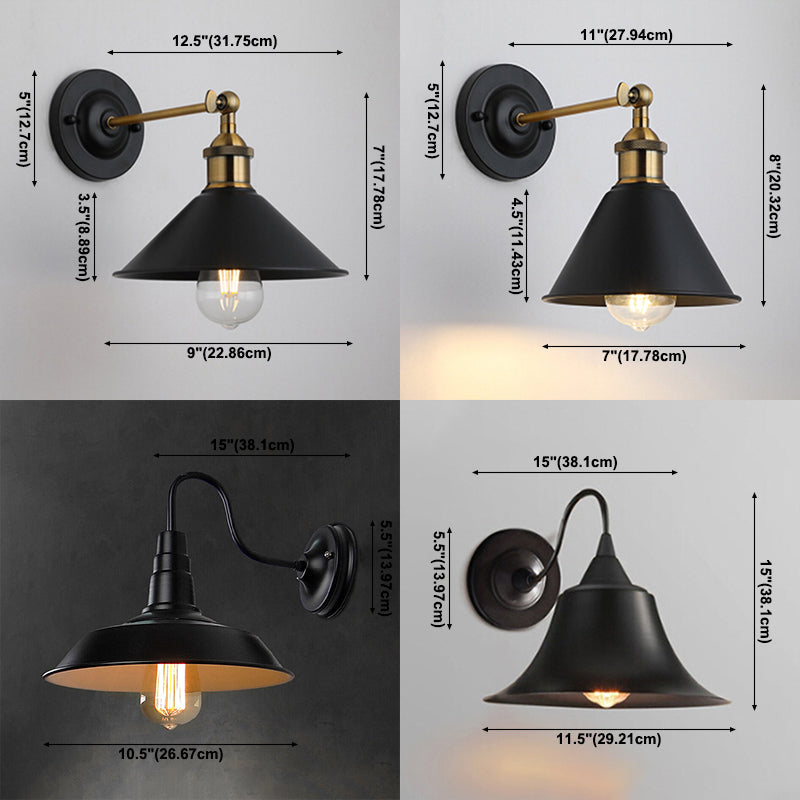 1 Light Metal Geometric Wall Lighting Fixtures Industrial Style Wall Mounted Light Fixture in Black