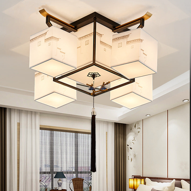Plafonnier affleurant de Style traditionnel, abat-jour en tissu, luminaire pour salon