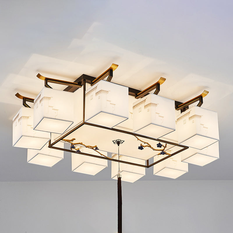 Plafonnier affleurant de Style traditionnel, abat-jour en tissu, luminaire pour salon