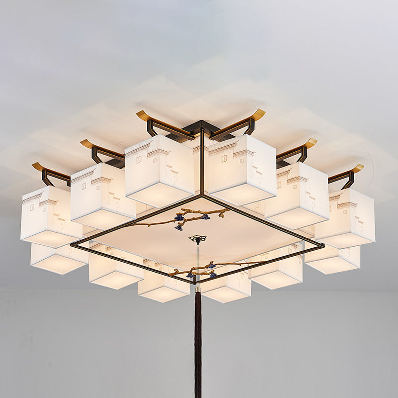 Plafonnier affleurant de Style traditionnel, abat-jour en tissu, luminaire pour salon