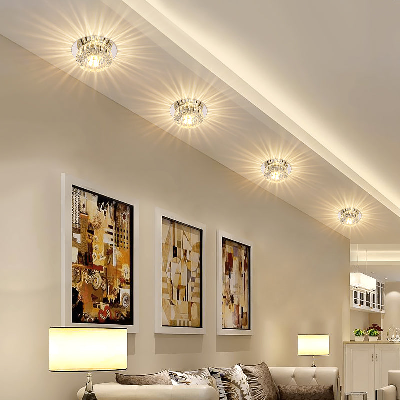 LED Crystal Ceiling Light Modern Hallway Corridors Flush Mount Ceiling Light with Hole 2-3.5'' Dia