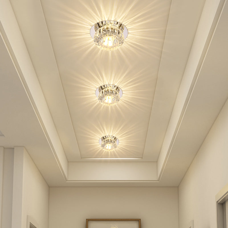 LED Crystal Ceiling Light Modern Hallway Corridors Flush Mount Ceiling Light with Hole 2-3.5'' Dia