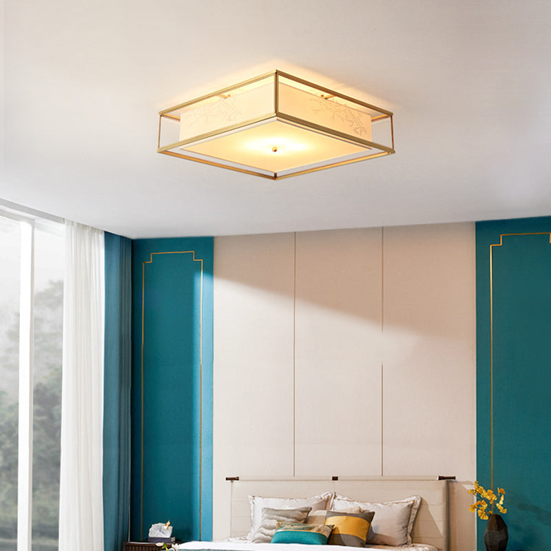 Fabric Shade Ceiling Light Asian Style Multi-bulbs Flush Mount Lamp for Living Room