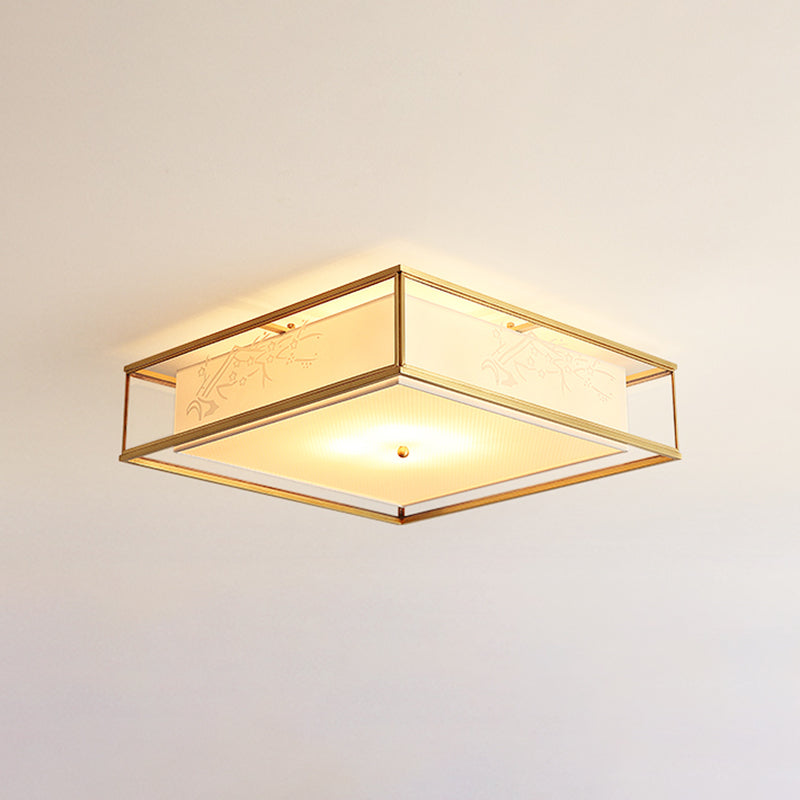 Fabric Shade Ceiling Light Asian Style Multi-bulbs Flush Mount Lamp for Living Room