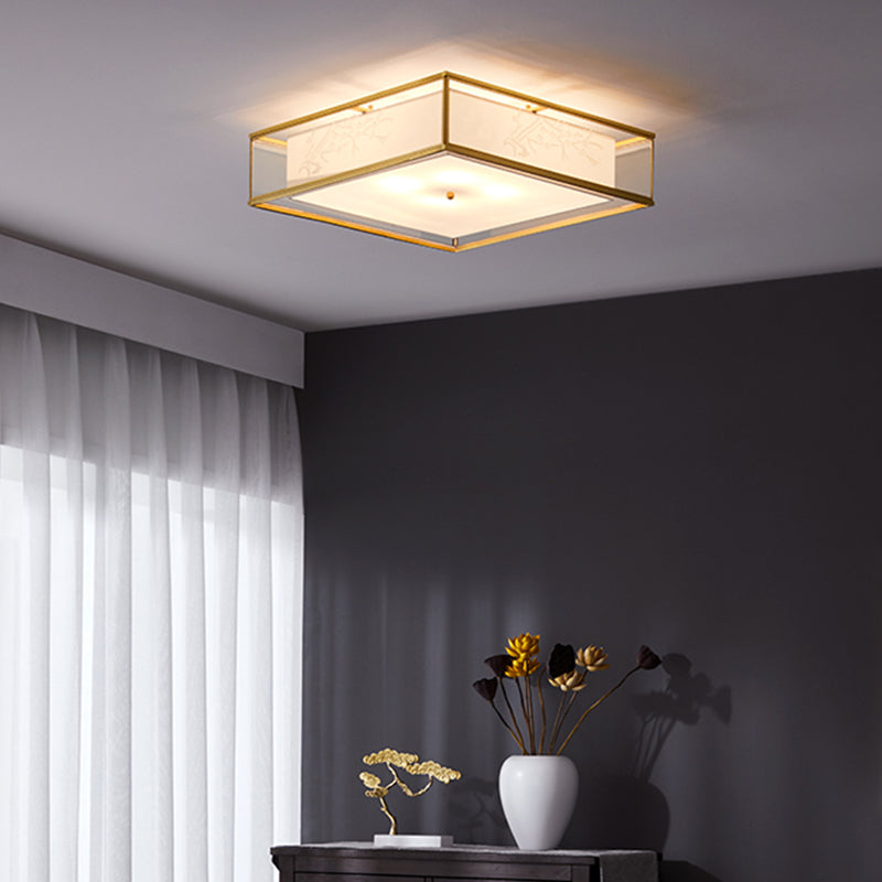 Fabric Shade Ceiling Light Asian Style Multi-bulbs Flush Mount Lamp for Living Room