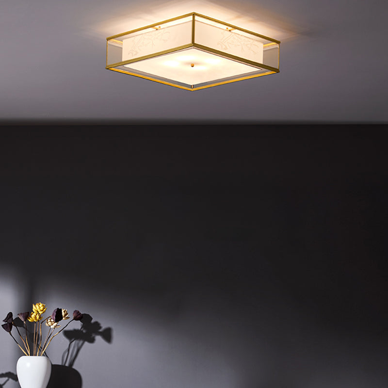 Fabric Shade Ceiling Light Asian Style Multi-bulbs Flush Mount Lamp for Living Room