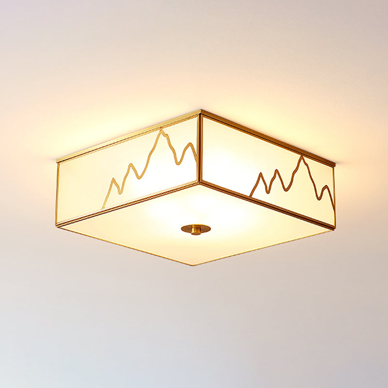 Fabric Shade Ceiling Light Asian Style Multi-bulbs Flush Mount Lamp for Living Room