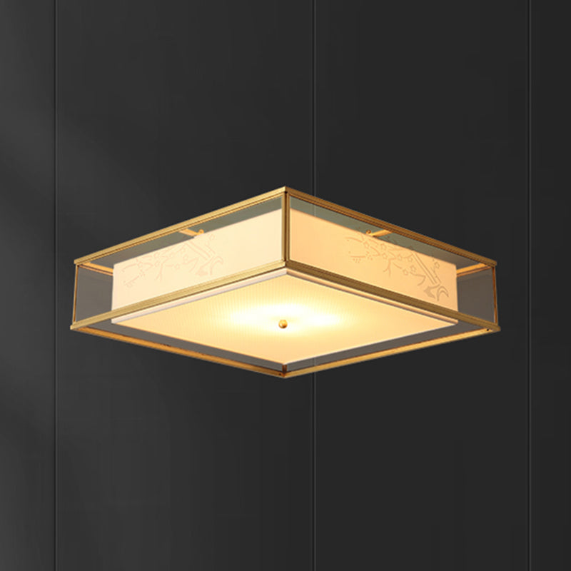Fabric Shade Ceiling Light Asian Style Multi-bulbs Flush Mount Lamp for Living Room