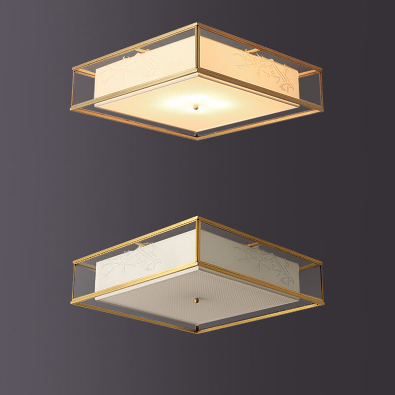Fabric Shade Ceiling Light Asian Style Multi-bulbs Flush Mount Lamp for Living Room
