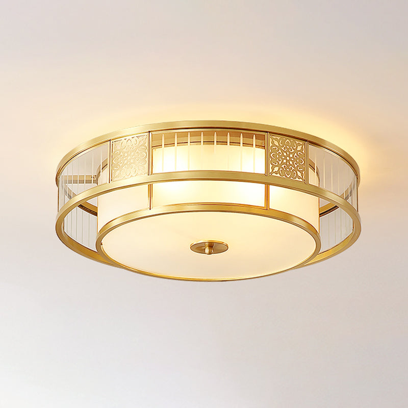 Fabric Shade Ceiling Light Asian Style Multi-bulbs Flush Mount Lamp for Living Room