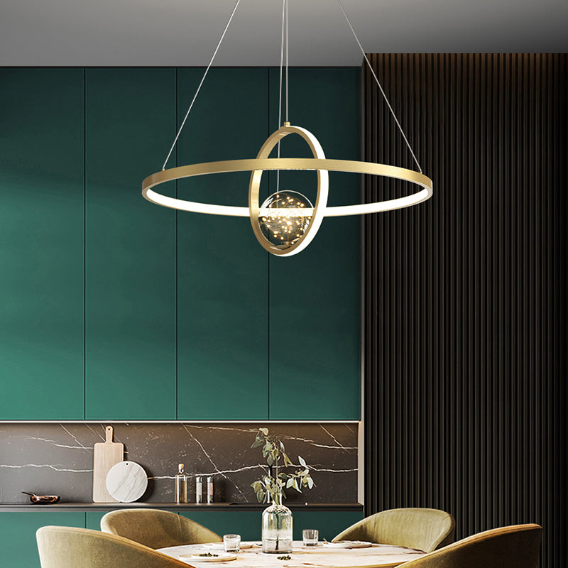 Moderne ring kroonluchter verlichtingsarmaturen multidichte restaurant hangende lamp met bol schaduw