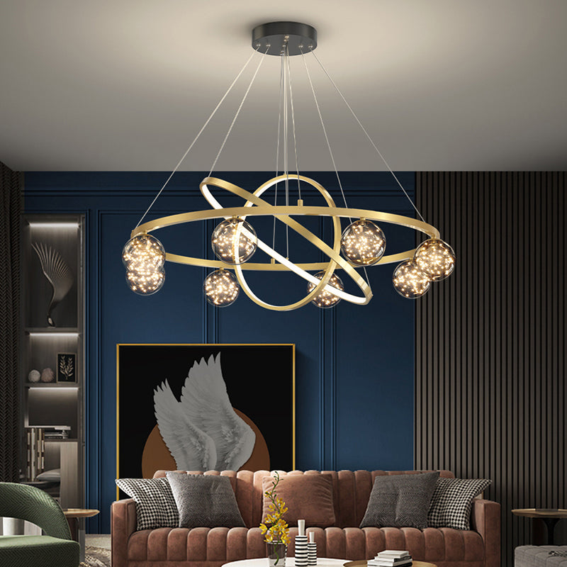 Moderne ring kroonluchter verlichtingsarmaturen multidichte restaurant hangende lamp met bol schaduw