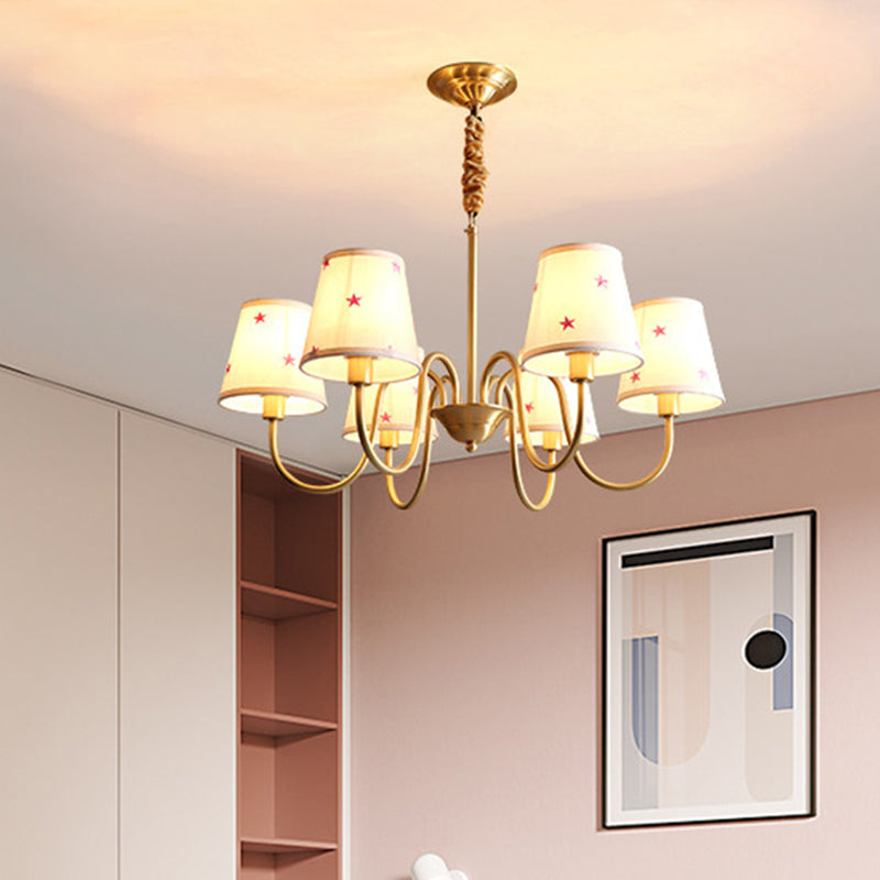 Multi-Head Chandelier Lighting Fixtures American Style Barrel Suspension Light with Fabric Shade