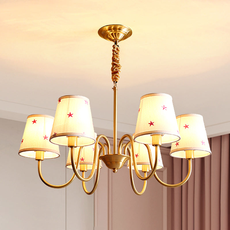 Multi-Head Chandelier Lighting Fixtures American Style Barrel Suspension Light with Fabric Shade