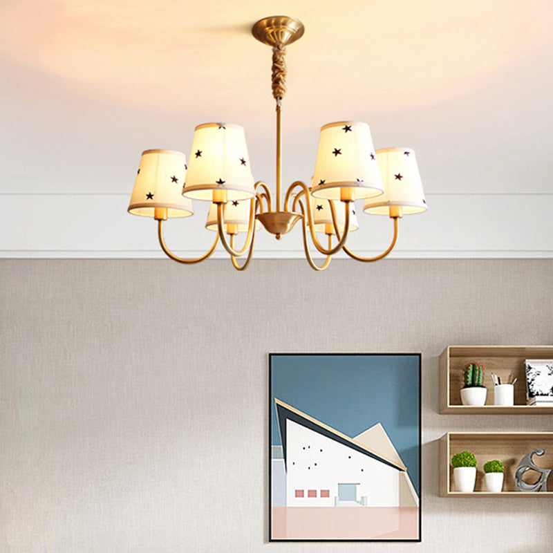 Multi-Head Chandelier Lighting Fixtures American Style Barrel Suspension Light with Fabric Shade