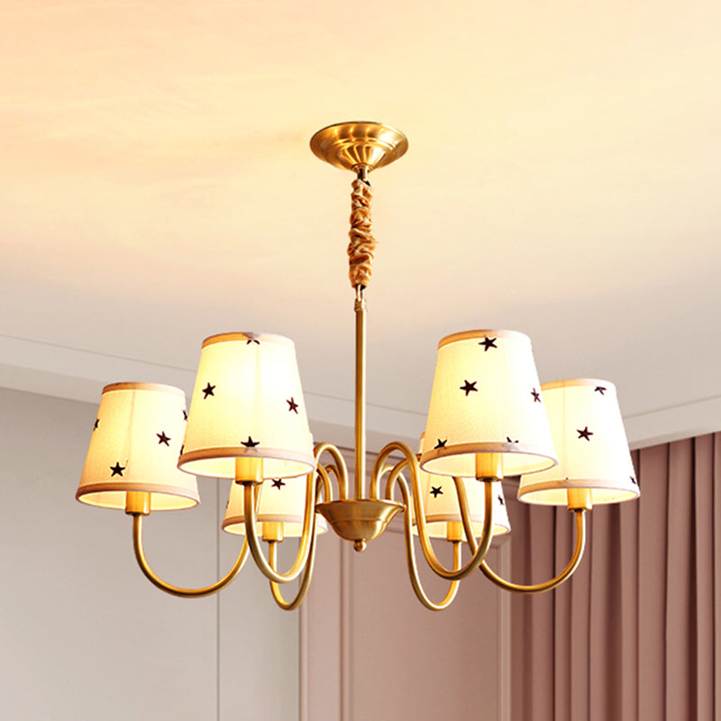 Multi-Head Chandelier Lighting Fixtures American Style Barrel Suspension Light with Fabric Shade