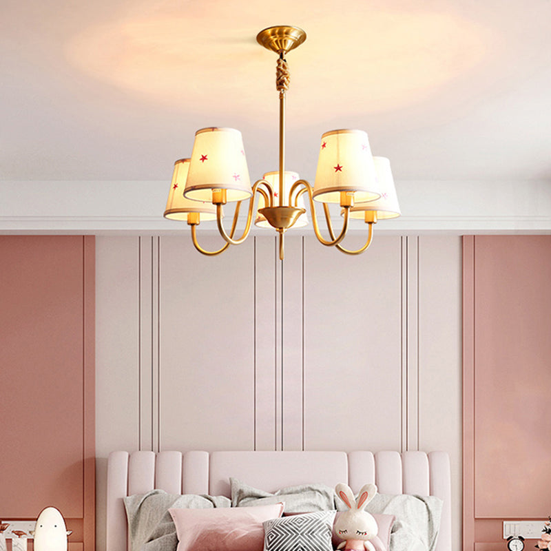 Multi-Head Chandelier Lighting Fixtures American Style Barrel Suspension Light with Fabric Shade