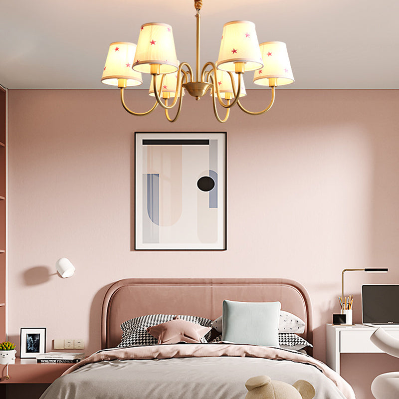 Multi-Head Chandelier Lighting Fixtures American Style Barrel Suspension Light with Fabric Shade