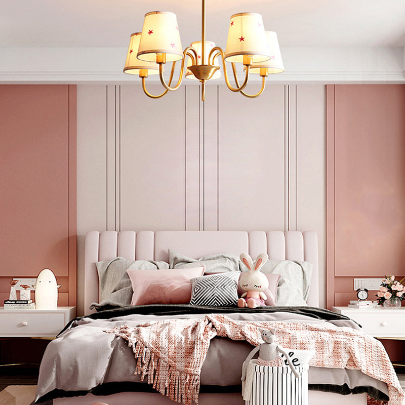 Multi-Head Chandelier Lighting Fixtures American Style Barrel Suspension Light with Fabric Shade