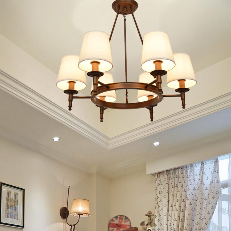 Lámparas colgantes de múltiples cabezas de lámpara de estilo americano luz colgante con sombra de tela blanca