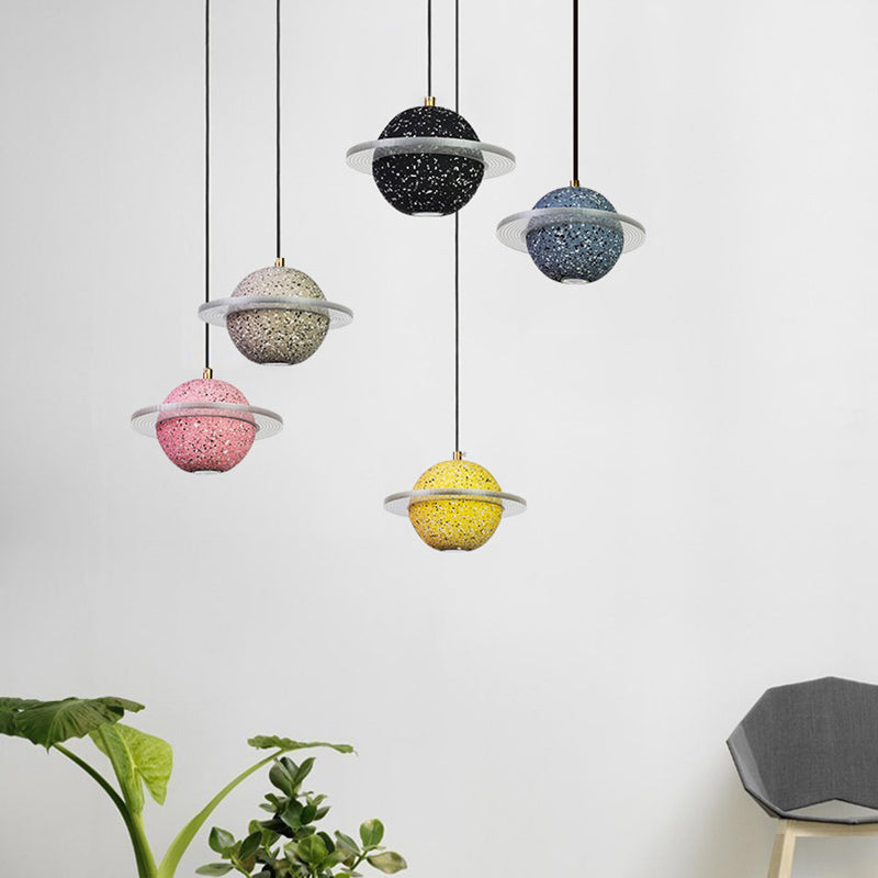 Lámpara colgante de cemento de forma de planeta LED Nordic moderno de cemento interior de cemento colgante