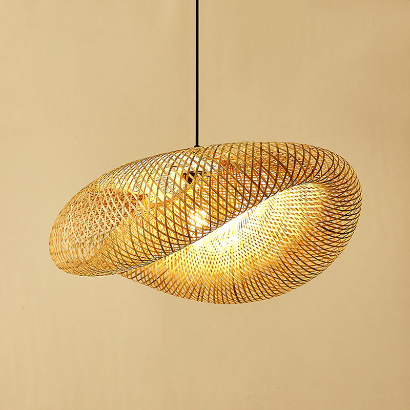 1 Light Bamboo Pendant Light Modern Style Hanging Lamp Fixture for Living Room