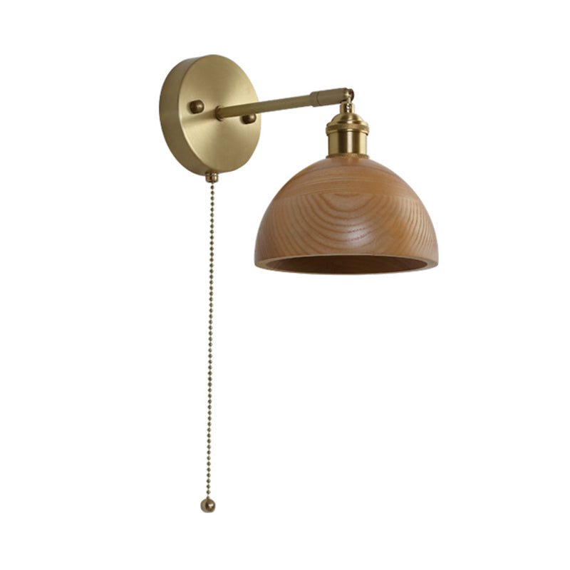Ciotola in legno l'illuminazione a parete da parete nordica 1 panta murale in ottone con braccio altalena e catena di tiro
