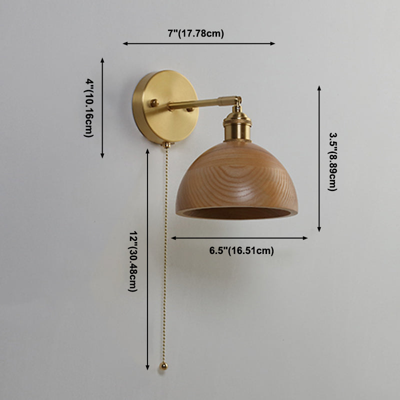 Ciotola in legno l'illuminazione a parete da parete nordica 1 panta murale in ottone con braccio altalena e catena di tiro