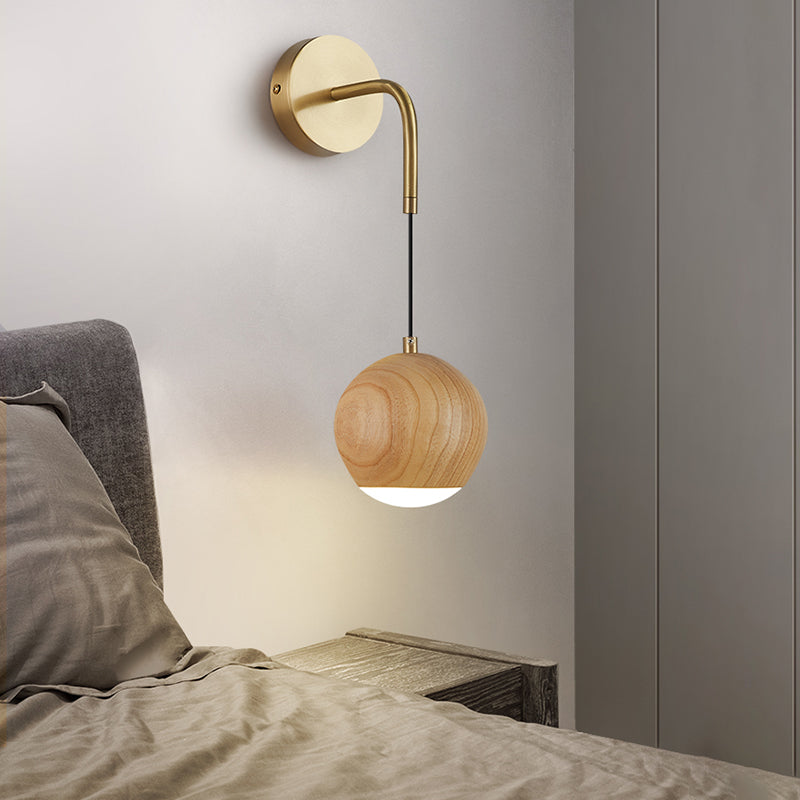 Hölzerne Globus Wandhängerlampe Nordic 1 Kopf Nachtwandmontage Licht montiert