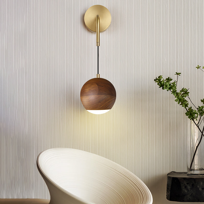 Hölzerne Globus Wandhängerlampe Nordic 1 Kopf Nachtwandmontage Licht montiert