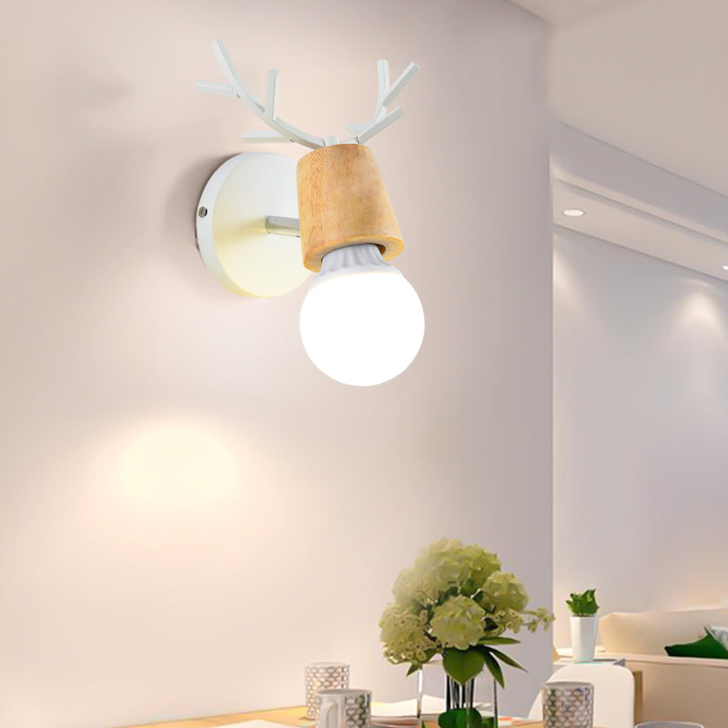 Shadeless Wooden Wall Lamp Fixture Nordic 1 Head Adjustable Wall Light for Bedroom