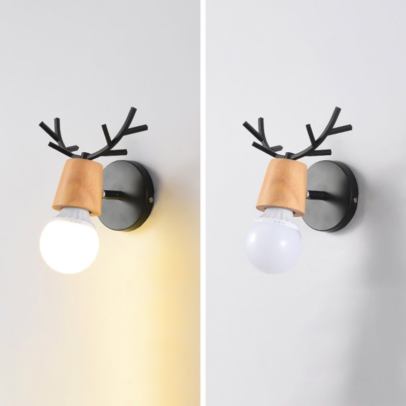 Shadeless Wooden Wall Lamp Fixture Nordic 1 Head Adjustable Wall Light for Bedroom