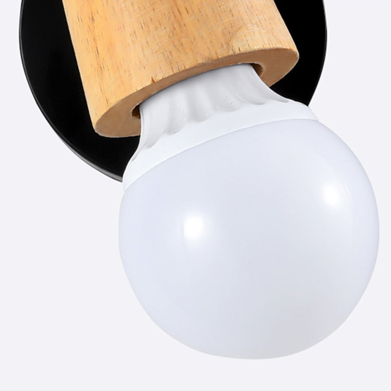 Shadeless Wooden Wall Lamp Fixture Nordic 1 Head Adjustable Wall Light for Bedroom