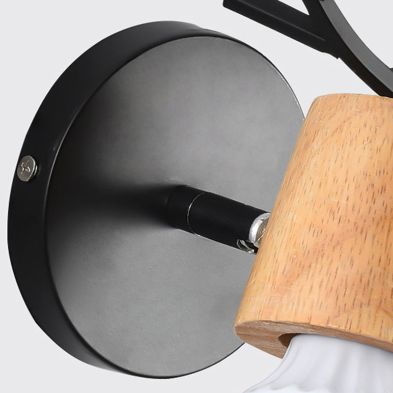 Shadeless Wooden Wall Lamp Fixture Nordic 1 Head Adjustable Wall Light for Bedroom