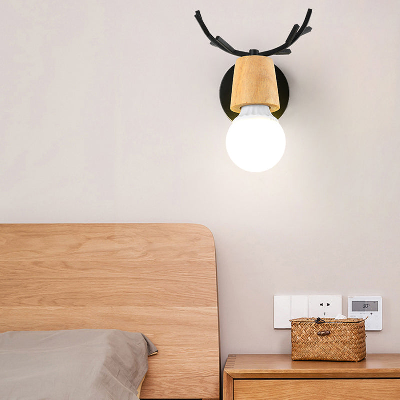 Shadeless Wooden Wall Lamp Fixture Nordic 1 Head Adjustable Wall Light for Bedroom