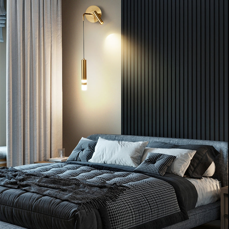 Metal Sconce Wall Light Modern Style Hanging Wall Sconce in Black and Gold