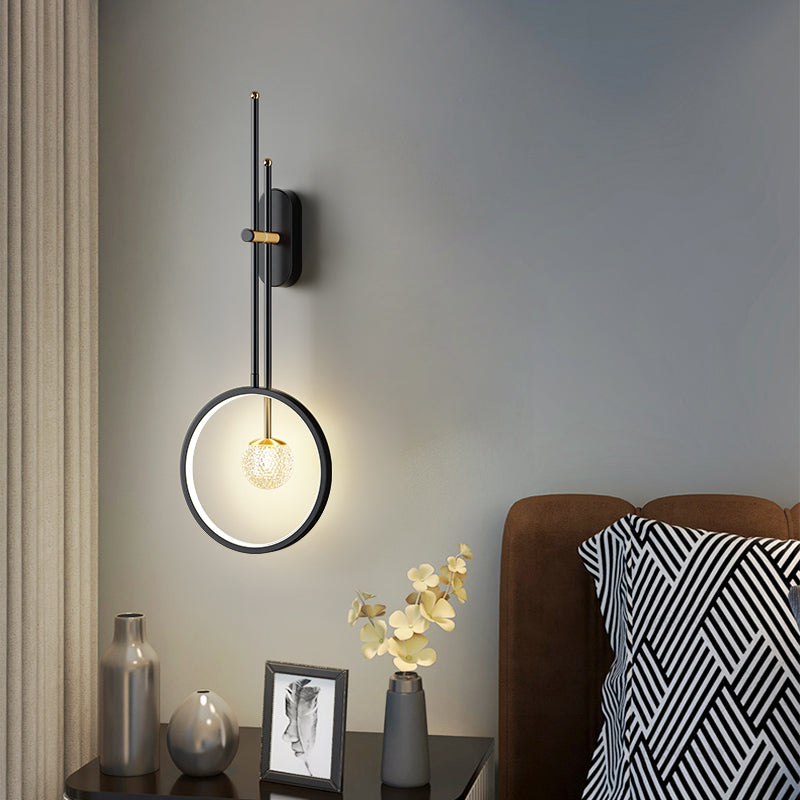Black Metal Sconce Wall Light Modern Style Single Light Wall Lamp for Bedroom