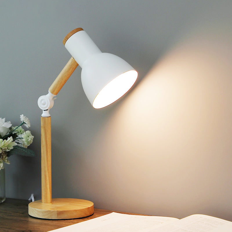 Makaroon Wood Night Tischlichter Bell 1-Licht-Nachttischlampen mit Metallschatten