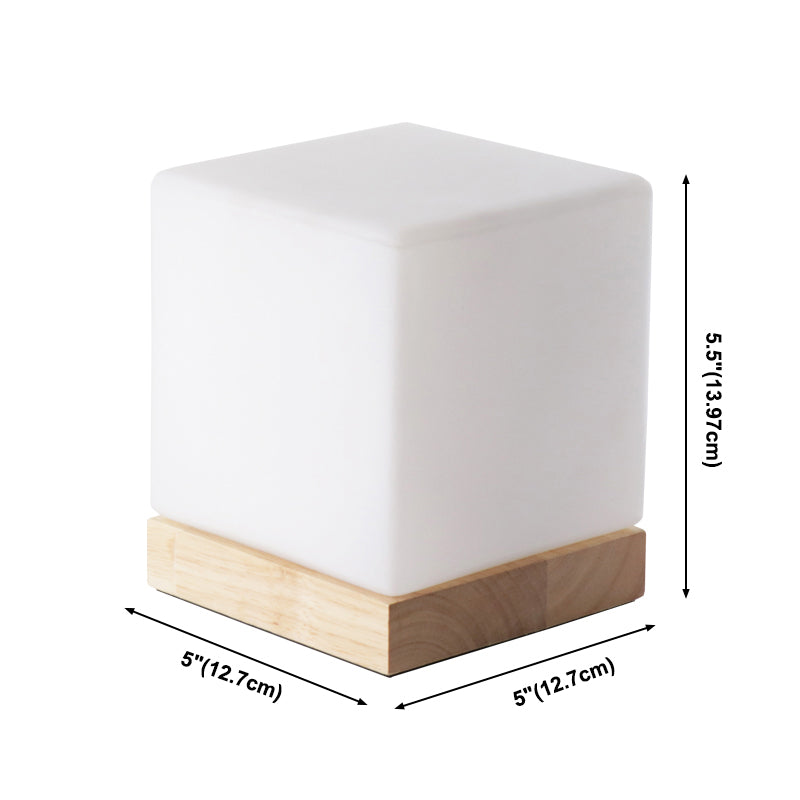 Contemporary Style Wood Desk Lamp White Glass Shade Table Light for Cafe Shop