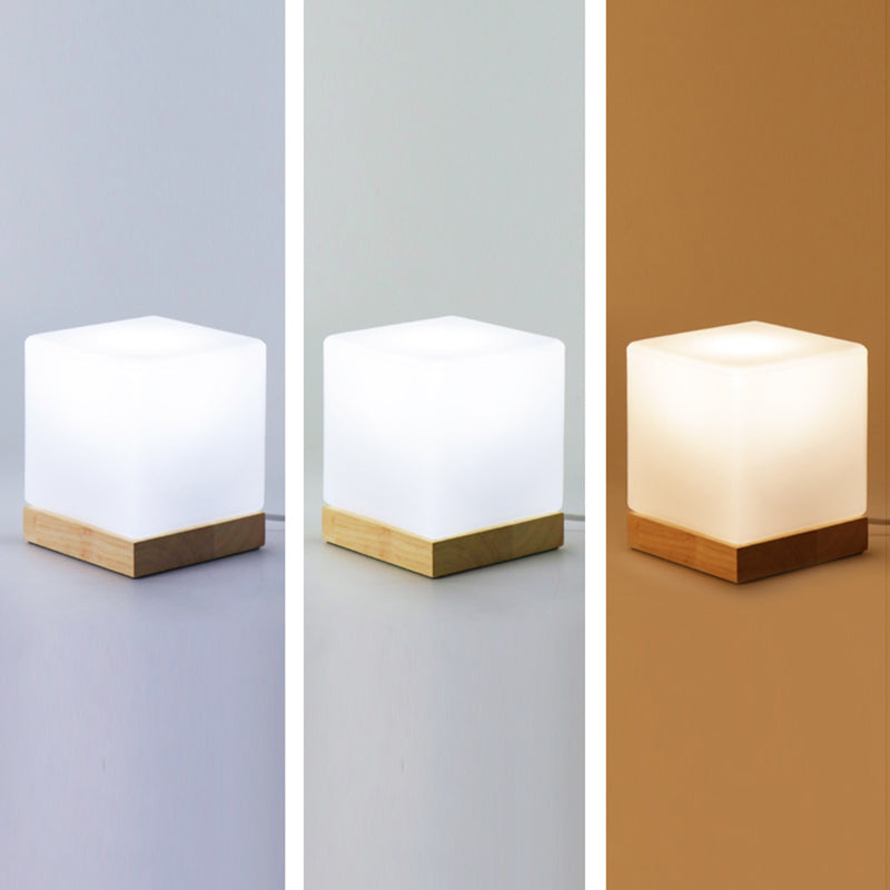 Contemporary Style Wood Desk Lamp White Glass Shade Table Light for Cafe Shop