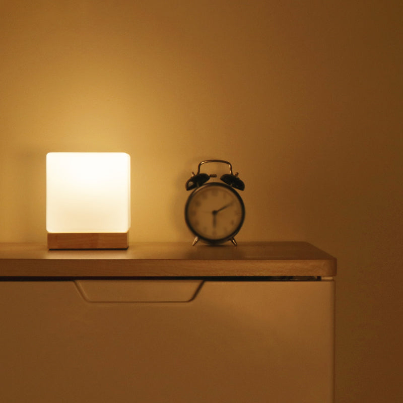 Contemporary Style Wood Desk Lamp White Glass Shade Table Light for Cafe Shop