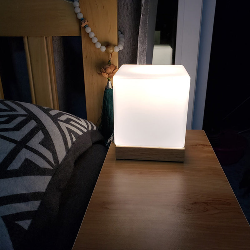 Contemporary Style Wood Desk Lamp White Glass Shade Table Light for Cafe Shop