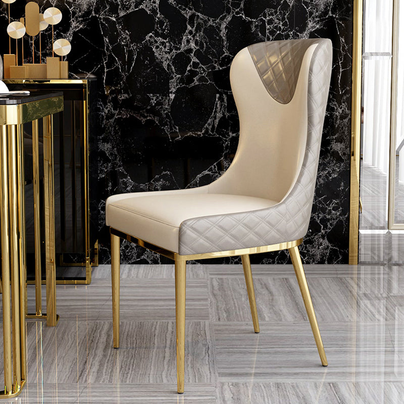 Chaises de salle à manger sans bras tapissées en cuir, chaise latérale à oreilles avec pieds en métal