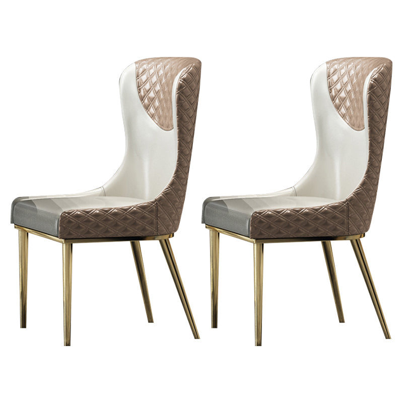 Chaises de salle à manger sans bras tapissées en cuir, chaise latérale à oreilles avec pieds en métal