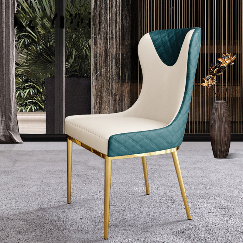 Chaises de salle à manger sans bras tapissées en cuir, chaise latérale à oreilles avec pieds en métal